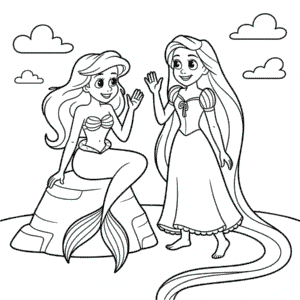 Ariel a Rapunzel Omalovánka