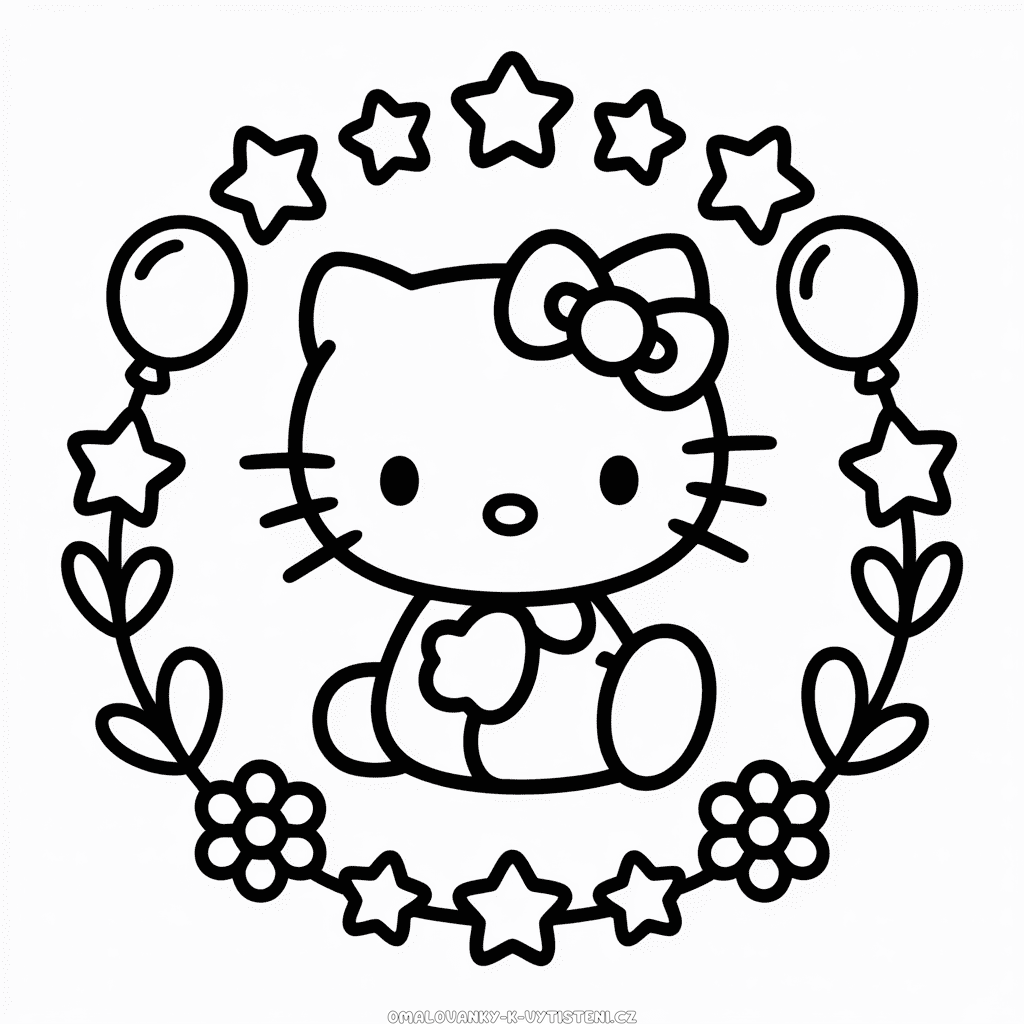 Černobílá Hello Kitty Omalovánka