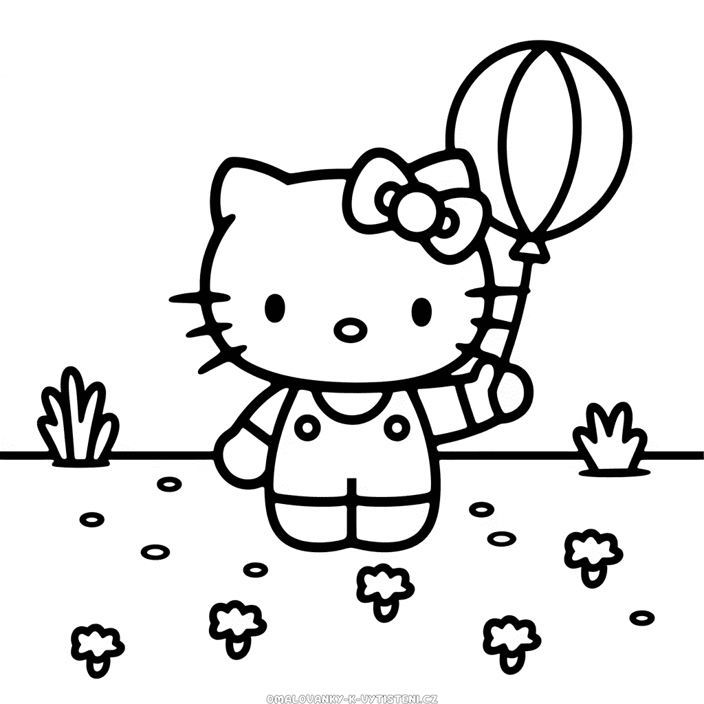 Hello Kitty Drží Balón Omalovánka