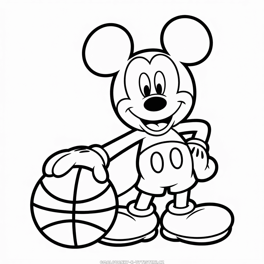 Myšák Mickey hraje basketbal Omalovánka