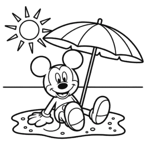 Myšák Mickey na pláži Omalovánka