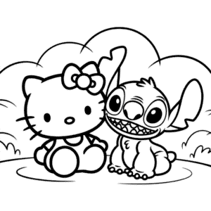 Ahoj Kitty a Stitch Omalovánka