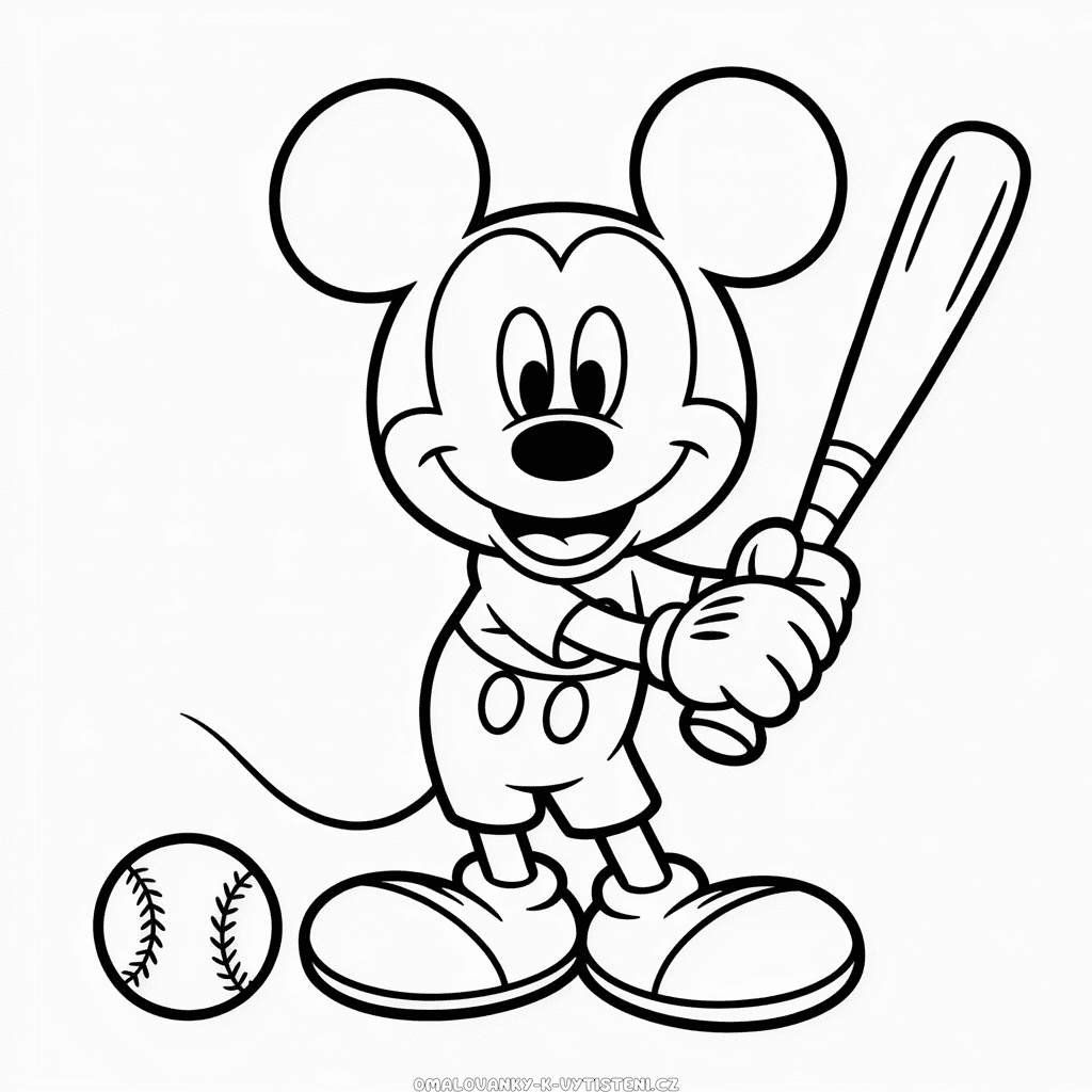 Myšák Mickey hraje baseball Omalovánka