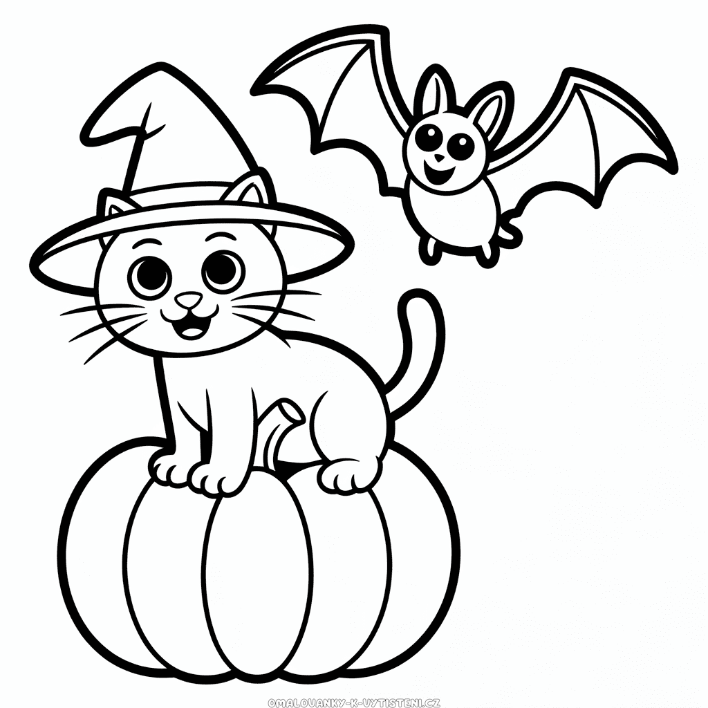 Halloween Kočka Omalovánka