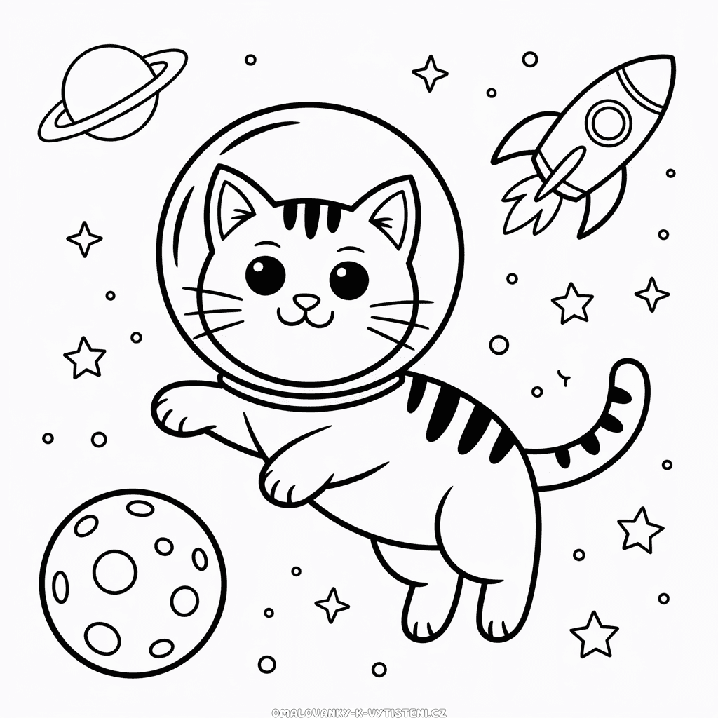 Kočka astronautka Omalovánka