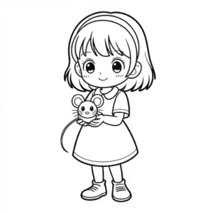 Anime dívka držící myš Omalovánka