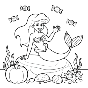 Ariel a Halloween Omalovánka