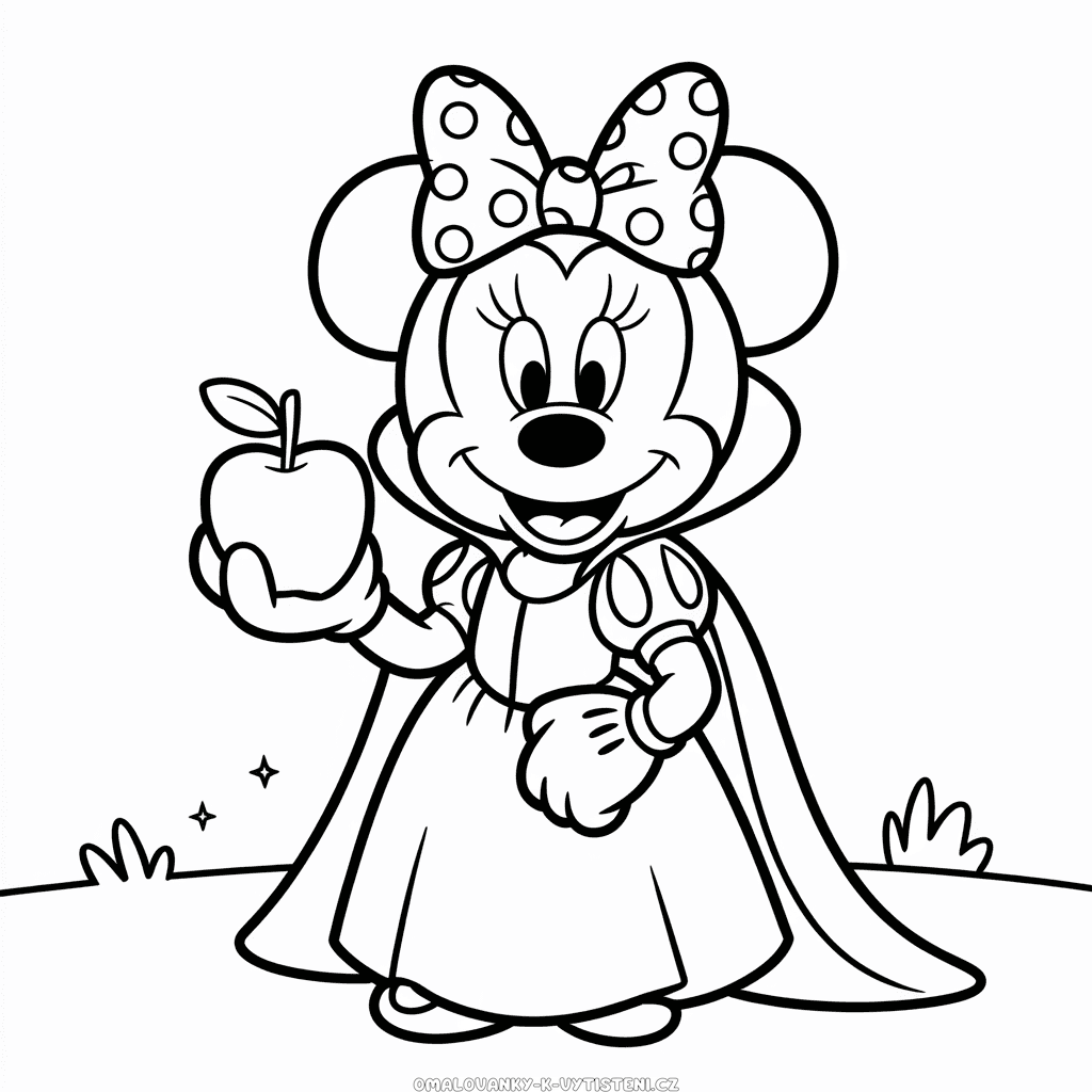 Minnie Mouse oblečená jako Sněhurka Omalovánka
