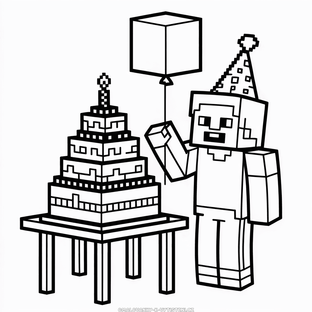 Narozeniny Minecraft Omalovánka
