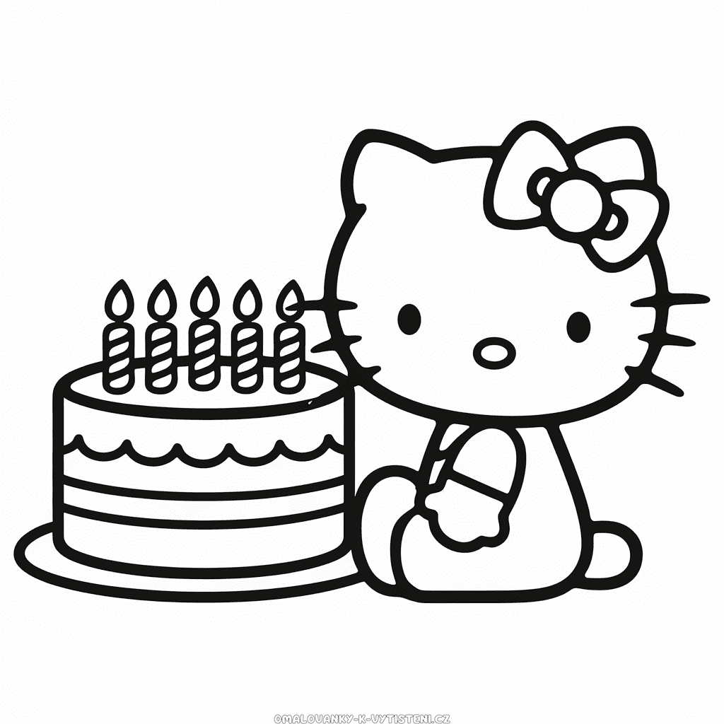 Hello Kitty s dortem Omalovánka