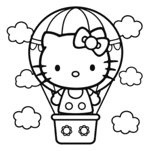 Hello Kitty v horkovzdušném balónu Omalovánka