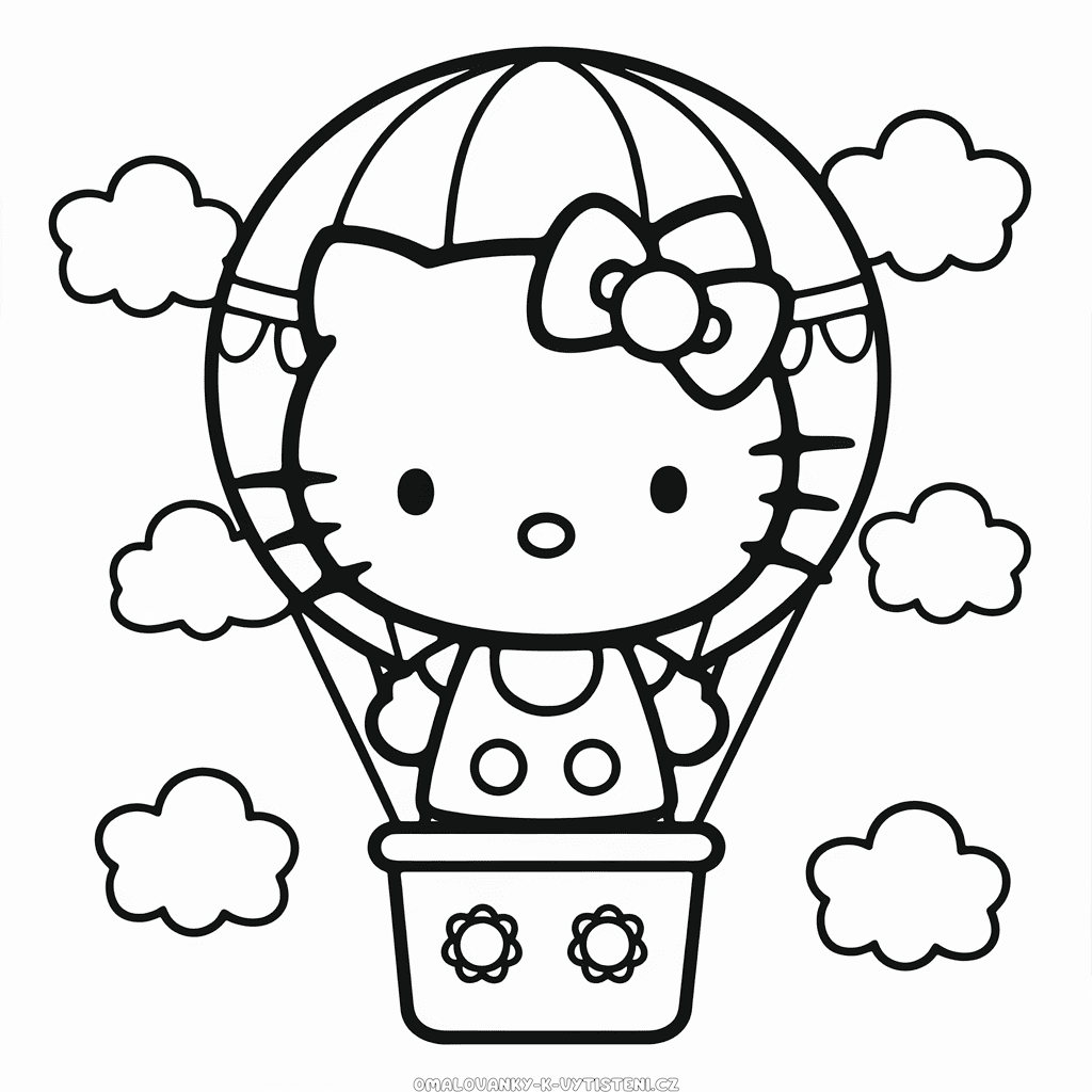 Hello Kitty v horkovzdušném balónu Omalovánka
