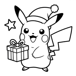 Pikachu v čepici Santa Clause Omalovánka