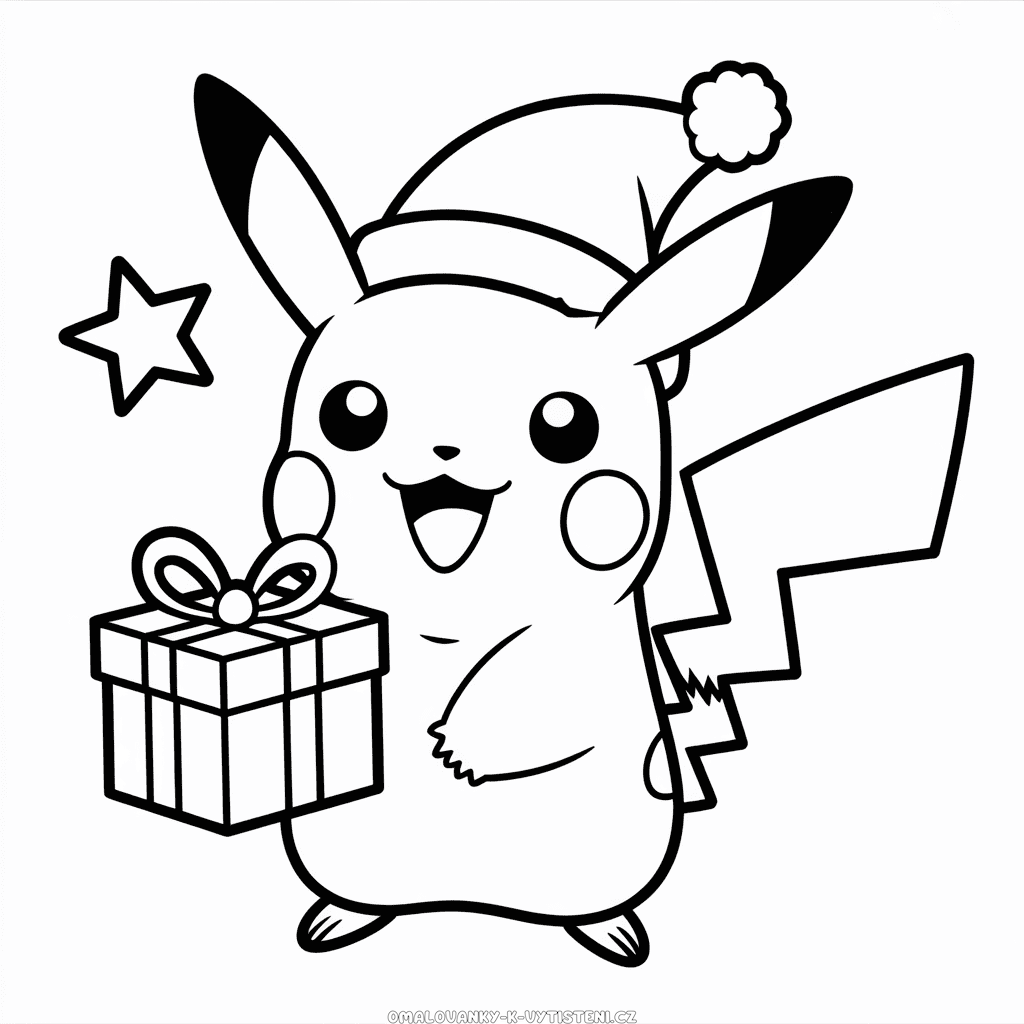 Pikachu v čepici Santa Clause Omalovánka