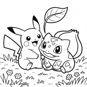 Pokémoni Pikachu a Bulbasaur Omalovánka