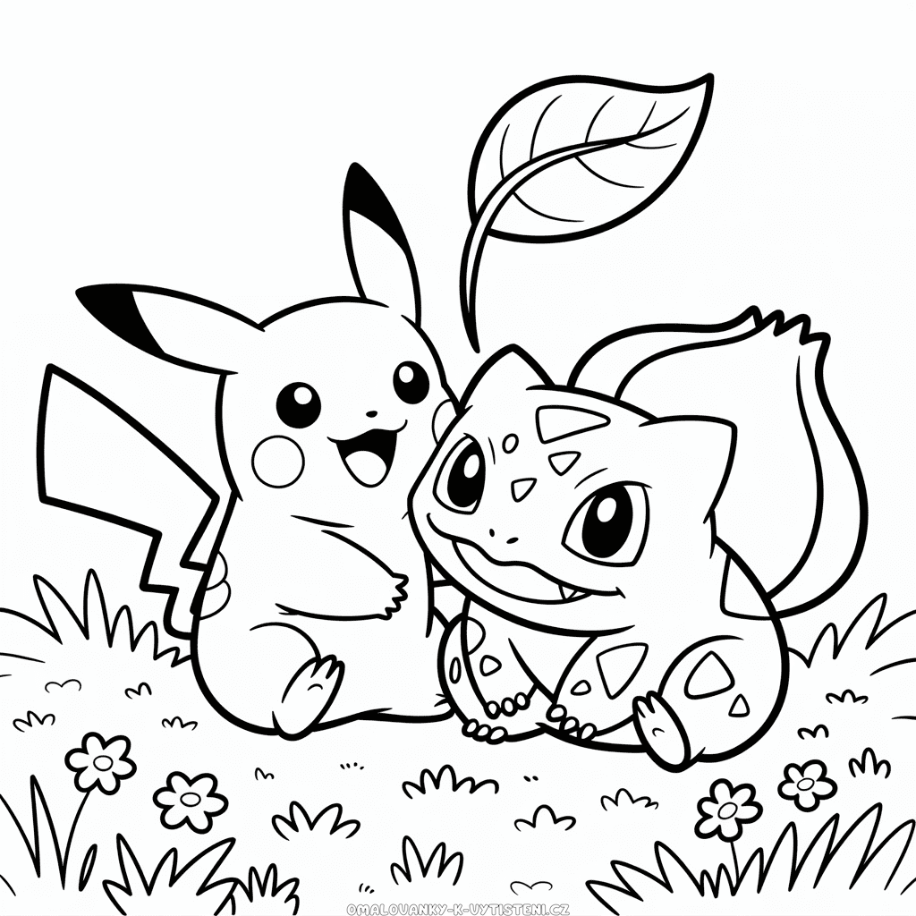 Pokémoni Pikachu a Bulbasaur Omalovánka